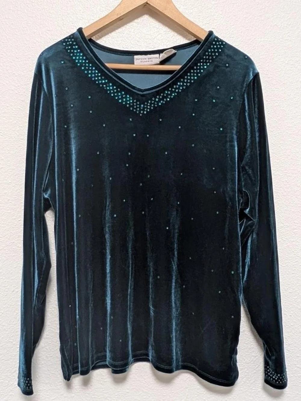 Turquoise Velvet Long-Sleeve Top